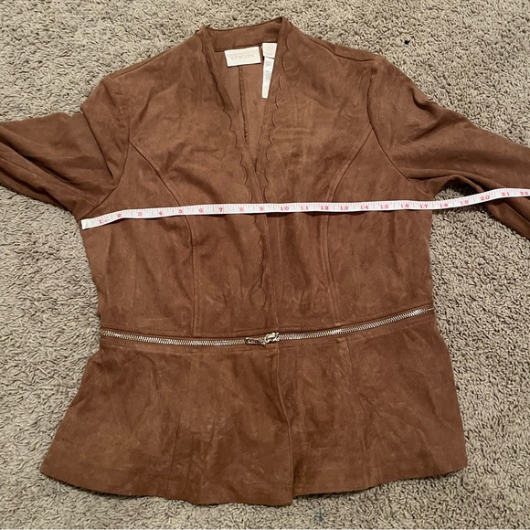 Chico's Peplum Brown Suede Scalloped Jacket - Picture 8 of 10